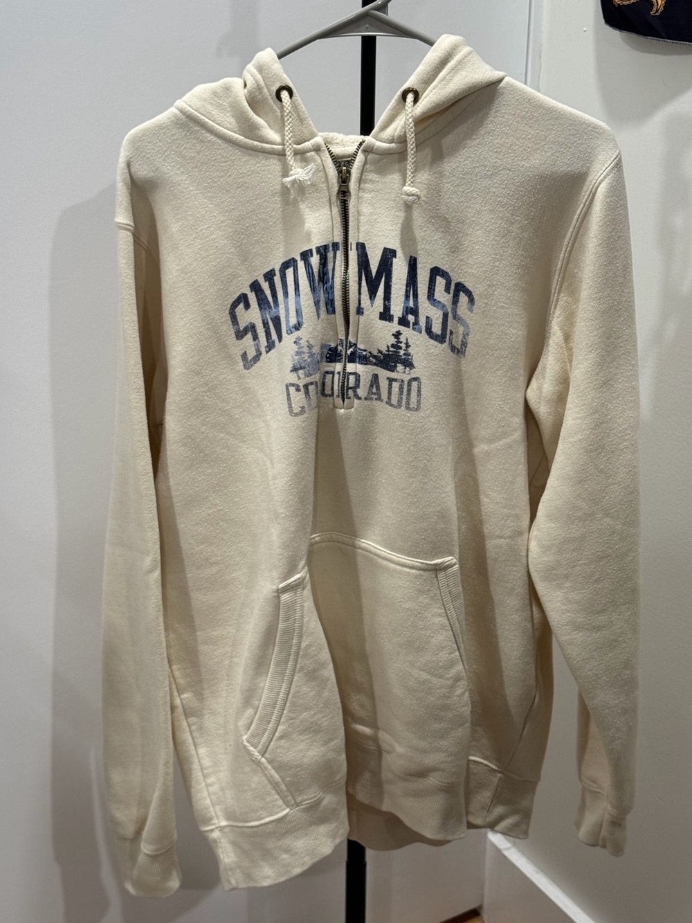 Snowmass Colorado Cream Hoodie with Blue Graphic